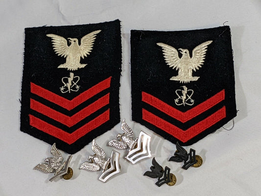 Lot of 7 USN United States Navy Hand Sewn Patch & Collar Badge Pin Set