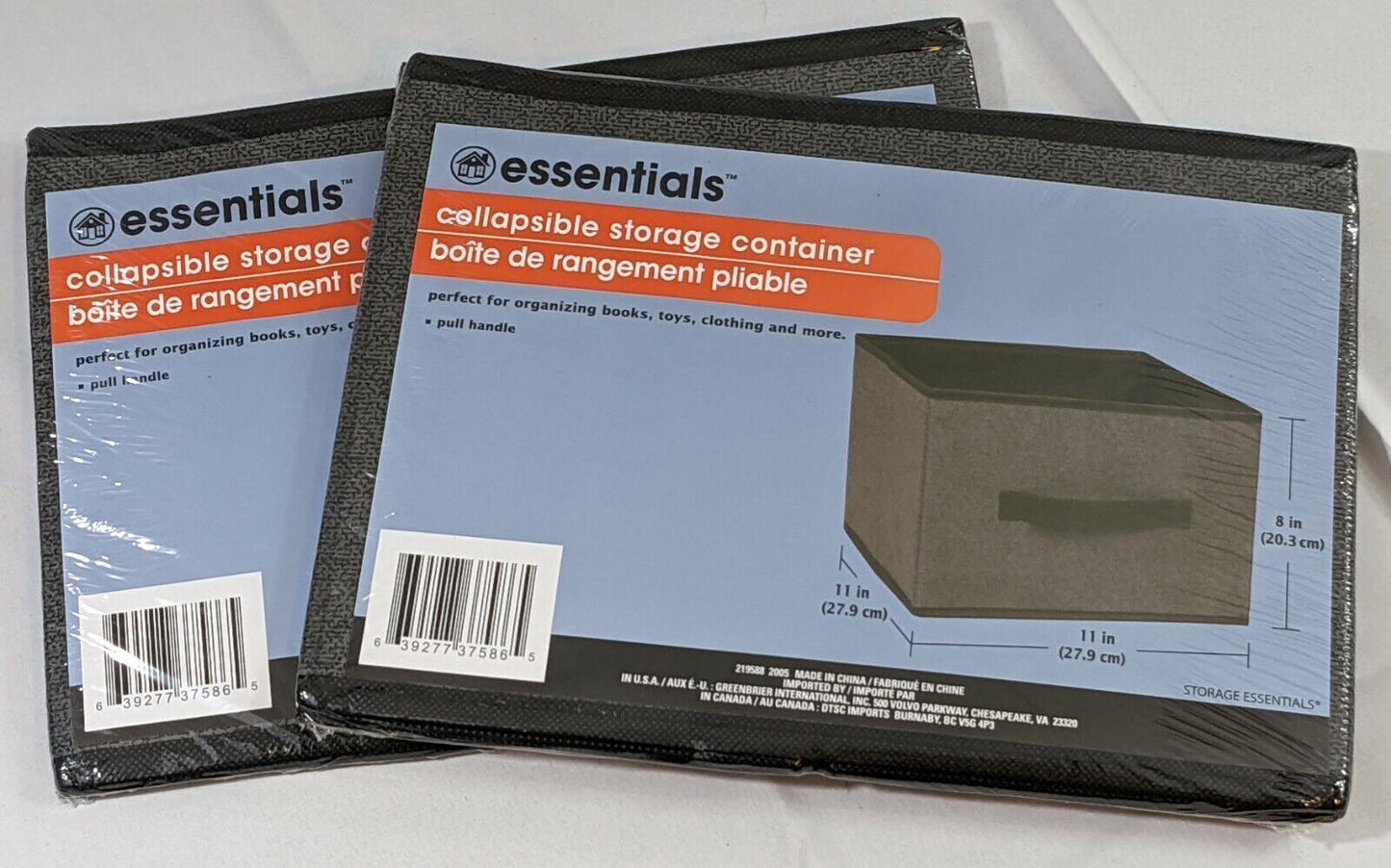 2-Pack Essentials Collapsible Storage Container with Pull Handle 11" x 11" x 8"