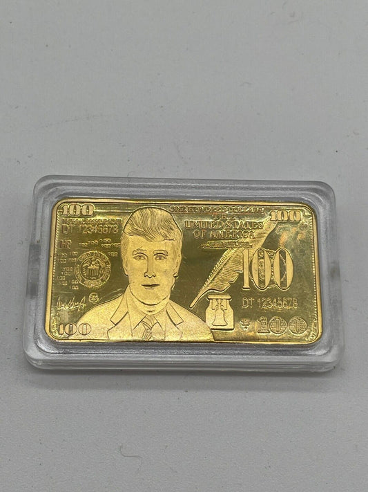 Donald Trump Gold Foil Bullion $100 Dollar Bill Bar US President Collectibles